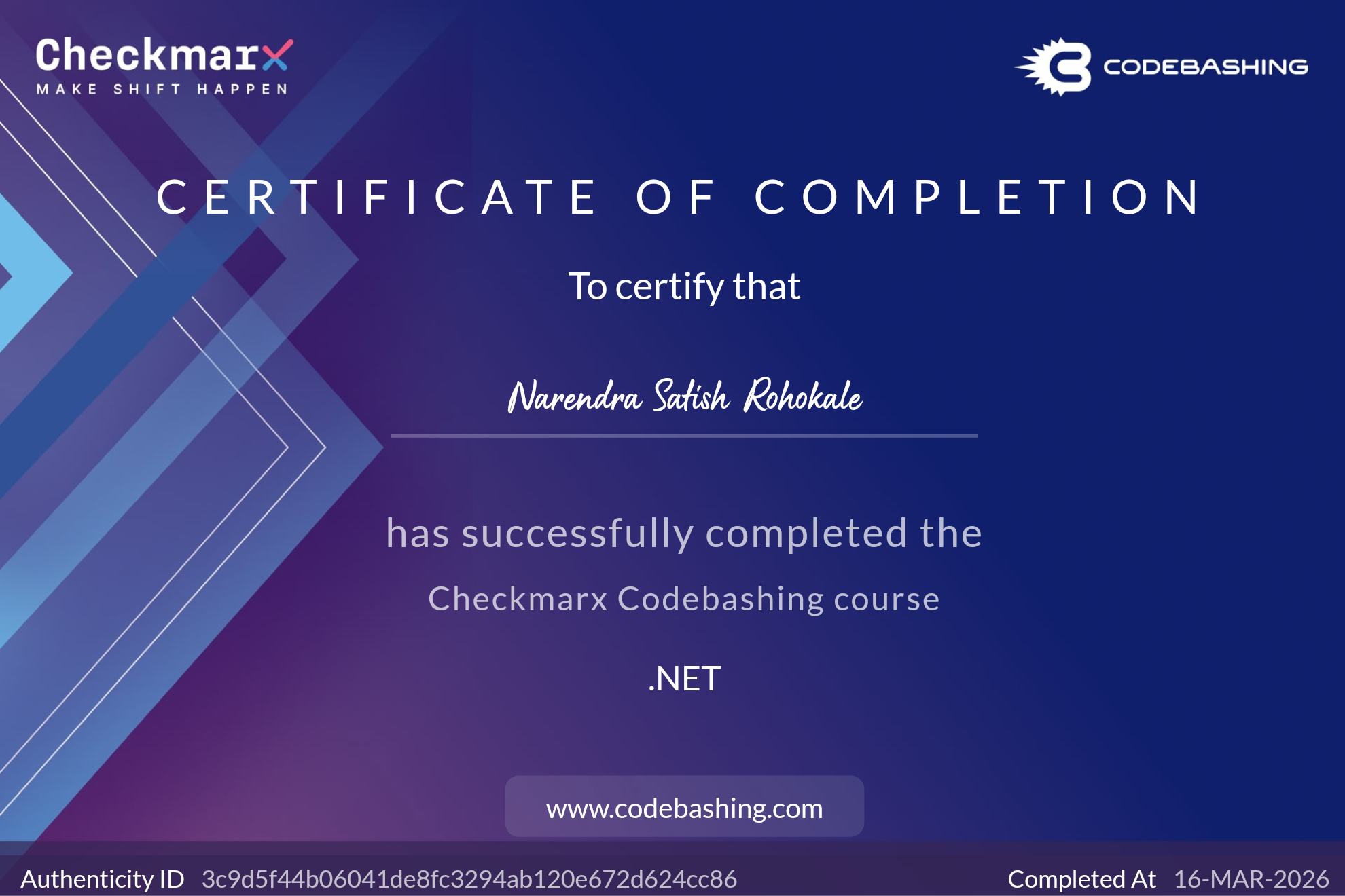 Narendra Rohokale - 🏅Cummins India Scholar | Checkmarx Codebashing ...